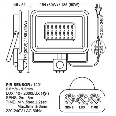 LED černý reflektor 50W / 4000K - LF0024S-4