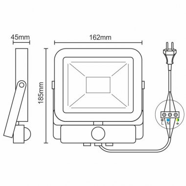 LED HQ reflektor 20W + PIR IP65 senzor / 4000K / WH / PS - LF2122S-4