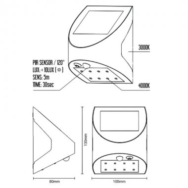 LED černé nástěnné solární svítidlo 3W / 3000K / 4000K - LS025-6