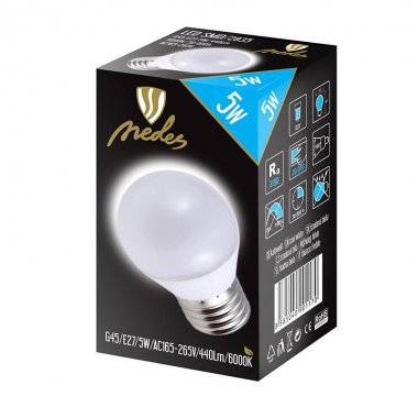 LED žárovka 5W - G45 / E27 / SMD / 6500K - ZLS807-4