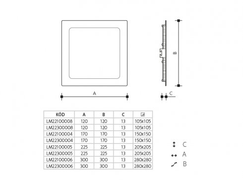 LEDMED LED DOWNLIGHT THIN vestavné hranaté LED svítidlo  hranatý, 12W 3000K - teplá bílá-1